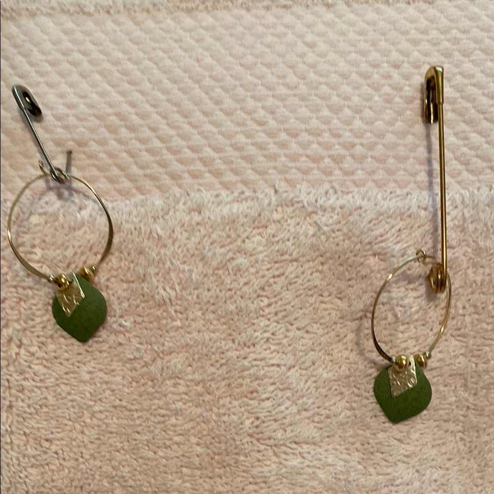 Gold and Green Heart Earrings
